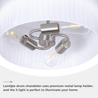 LamQee Fabric Chandelier, Curve Double Layer Ceiling Light Fixture with Adjustable Fabric Shade Modern Pendant Light (Drum-Nickel)