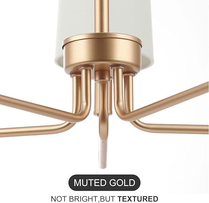 Chandelier, Muted Gold with White Fabric Shade, Farmhouse Linear Island Lighting Fixture for Kitchen, Dining Room (5-Light Muted Gold with Fabric Shades)