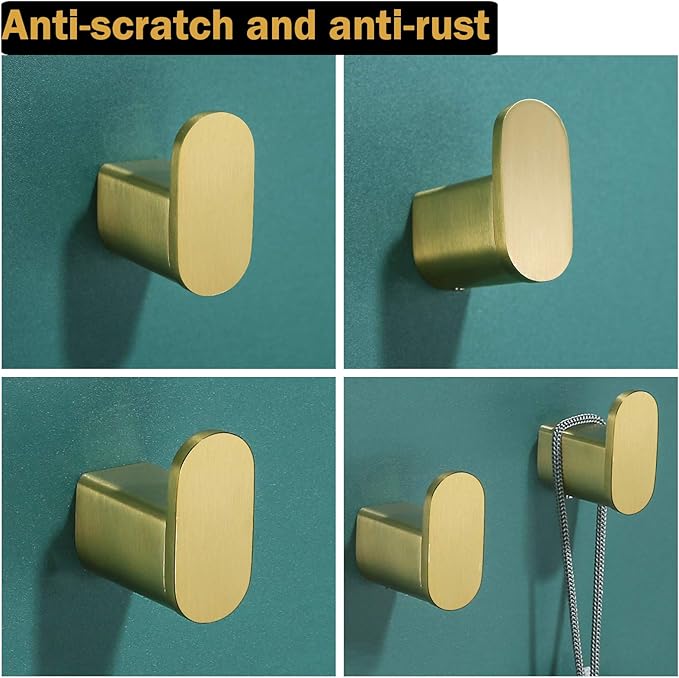 RANDOM Brushed Gold Towel Hook - SUS304 Stainless Steel Gold Hooks for Wall - Bathroom Wall Mounted Hand Towel Holder Robe Hook Coat Hook (2 Packs).96026-8BG