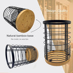 Utensil Holder with Removable Dividers, 7.2'' Large Capacity Kitchen Utensil Holder with Bamboo Base & Iron Mesh, Anti-Tip Design, 4 Partitions Utensils Holder Counter, Matte Black