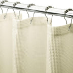 AmazerBath Waffle Shower Curtain, Heavy Duty Fabric Shower Curtain with Waffle Weave Hotel Quality Bathroom Curtains, 72 x 72 Inches (Cream Yellow)