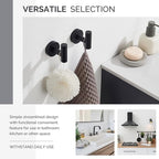 Angle Simple Matte Black Towel Hook 2 PCS, Stainless Steel Kitchen Bathroom Towel Holder, Round Coat Robe Hanger for Wall