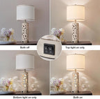 AIDENOEY Set of 2 Table Lamps with Night Light, 28" Farmhouse Table Lamp with USB A+C Ports,White Ceramic Bedside Lamp with Fabric Shade for Living Room,Bedroom,Home,Office(2 Bulbs Included)