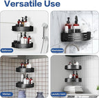 Corner Shower Caddy - 2 Pack Adhesive Shower Caddy Shelf Organizer Corner with Hooks, Rustproof Stainless Steel Bath Organizers Shower Shelf No Drilling Shelves for Bathroom Storage, Black
