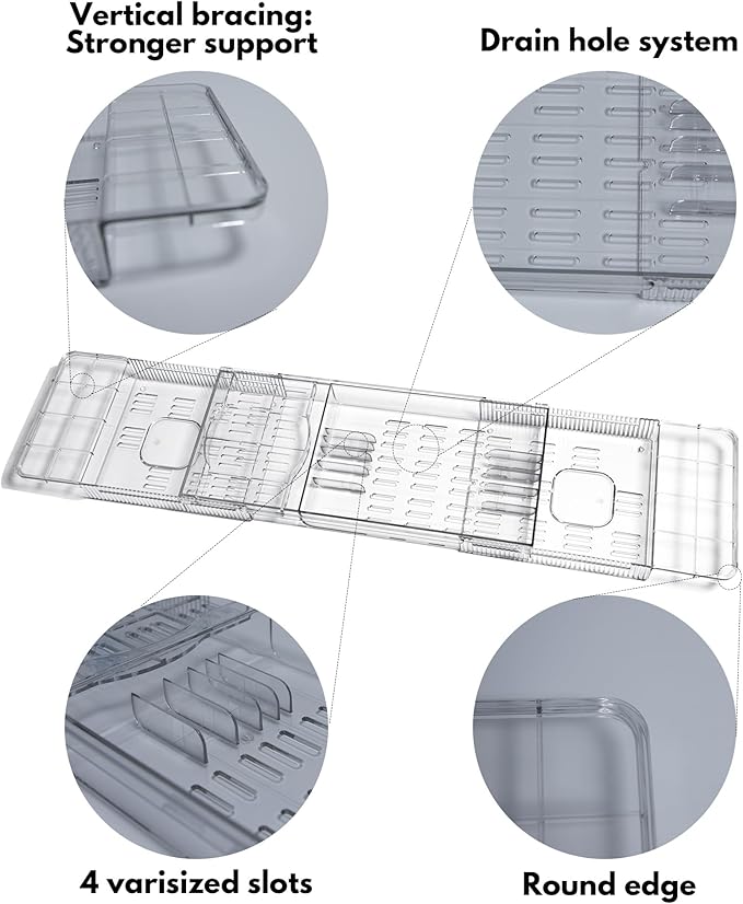 Expandable Bathtub Tray for Tub, Clear & Easy Maintenance Acrylic Material, Bath Organizer for Relaxing Spa, Fits Most Bathtubs and Bathroom Décor Style, Bath Tub Caddy Tray for Women