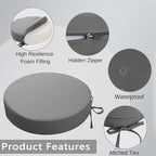 idee-home Outdoor Bistro Chair Cushions, 15”x15”x 3” Thick Outdoor Round Seat Cushions Set of 2 with Ties, Waterproof Round Patio Furniture for Garden