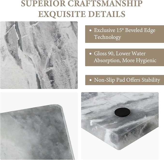 Koville Brazilian Natural Marble Cutting Board for Kitchen, 16x12inch Large Hand Crafted Marble Slab for Cheese, Charcuterie, Pastry Board - Wedding Gift, House Warming Gift