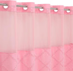 No Hooks Boho Pink Woven Fabric Shower Curtain 72 x 74 Modern Farmhouse, Tufted Chevron Striped Shabby Chic Textured, Minimalist Cloth Hookless Shower Curtains for Bathroom, Hotel Decor