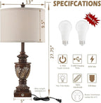 Farmhouse 3-Way Dimmable Touch Table Lamp Set of 2 for Bedroom Living Room with USB A+C Charging Ports 27.75" Tall Rustic Traditional Nightstand Bedside Lamps Brown End Table Lamp (2 Bulbs Included)