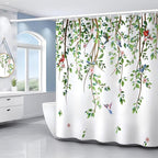 Green Leaves Birds Shower Curtain Hanging Vine Plant with Floral Shower Curtains for Bathroom Waterproof Polyester Fabric Bath Curtain 72 x 72 Inch with 12 Hooks