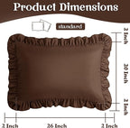KKJIAF Ruffle Pillow Cases Standard Size Set of 2, Ruffled Pillow Covers with Envelope Closure, Wrinkle Resistant Ruffled Pillow Shams 20" x 26", Brown