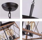 Q&S Farmhouse Rustic Chandeliers,Antique Geometric Industrial Hanging Light Bronze 4 Lights for Dining Room Kitchen Island Entryway Foyer Restaurant UL Listed