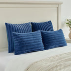 FUTEI Navy Blue Striped Decorative Throw Pillow Covers 24x24 Inch Set of 2,Square Winter Decorations Couch Euro Pillow Case,Soft Cozy Faux Rabbit Fur & Velvet Back,Modern Home Decor for Bed