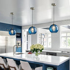 Blue Glass Pendant Lights Kitchen Island Lighting Globe Pendant Light Fixtures Modern Pendant Lighting for Kitchen Island Bedroom Living Dining Room Light Fixture(9.84in, 1-Pack)