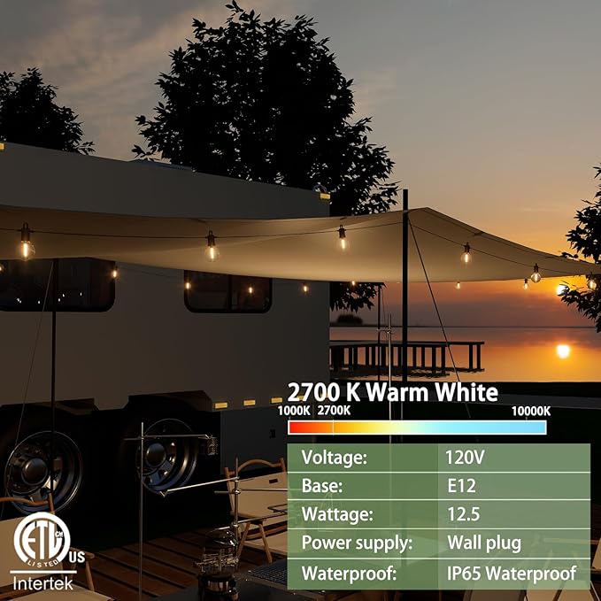 Outdoor String Lights 50ft,Led Patio Globe Lights with 27pcs Plastic Bulbs,Waterproof,Shatterproof,G40 Outdoor String Lights,34 Connectable Hanging for Backyard, Bistro, Porch, Deck, Balcony,Tent