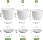 WOUSIWER Plant Pots 10/9/8 inch, Set of 3 Modern Decorative Plastic Planters with Drainage Holes and Saucers for House Plants Indoor Flowers Plants, White Speckles