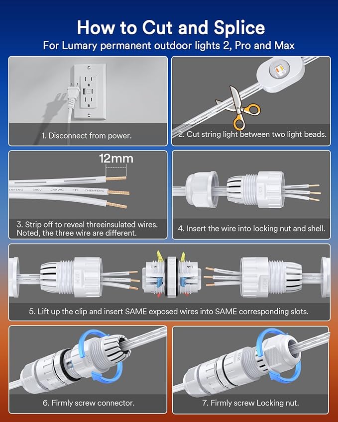 Lumary Waterproof 3PIN Wire Connector for Permanent Outdoor Lights, White, 2 Pack