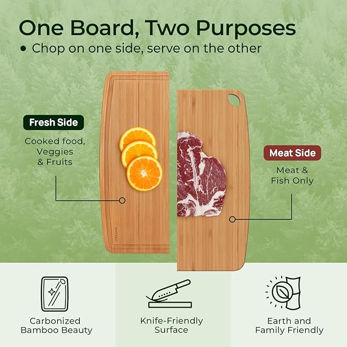 Dishwasher Safe Durable Lightweight Bamboo Wood Cutting Boards for Busy Kitchen, Easy Storage & Clean Wooden Chopping Boards Reversible with Juice Groove, Kitchen Gift for Home Cooks