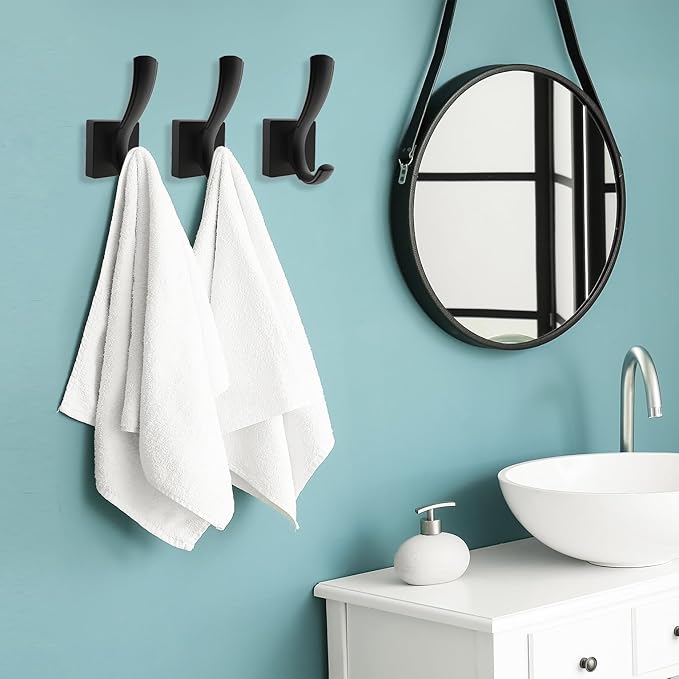 Black Towel Hooks Coat Hooks for Wall, Hand Towel Holder Robe Hook for Bathroom, Entryway Hat Hooks for Hanging Coat Towels Keys Hats (6 Pack)
