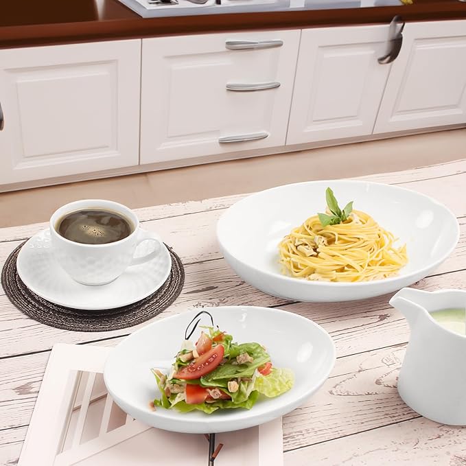 insongdafa Ceramic Serving Plate 27 oz, Set of 4 Oval Salad Plate, Entertaining Modern Kitchen Dishes, for Dinner, Fruit, Salad, Pasta- Microwave, Oven & Dishwasher Safe, 10.6 Inch Oval deep Plate