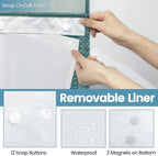 Seaweed Green Long No Hook Shower Curtain with Snap in Liner,230GSM Waffle Weave Shower Curtains for Bathroom,71W x 86H