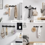 Coat Rack Wall Mount Coat Hooks - Black Hook Rack with 4 Hooks Aluminum Wall Rack Hooks for Hanging Coat Hat Bag Towel Hanger Rustproof Coat Holder