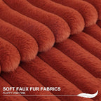 Pallene Faux Fur Plush Fall Throw Pillow Covers 16x16 Set of 2, Luxury Soft Fluffy Striped Decorative Pillow Covers for Sofa, Couch, Living Room, Rust