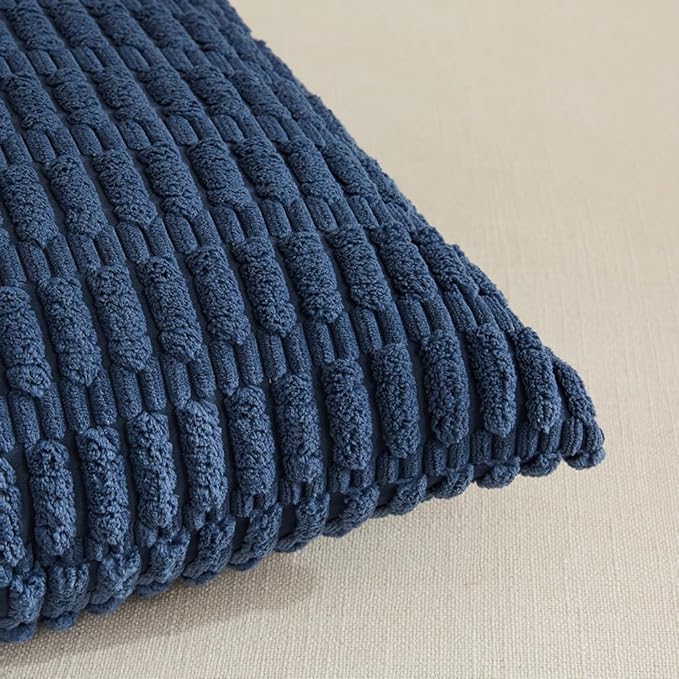 Fancy Homi Dusty Blue Lumbar Decorative Throw Pillow Covers 12x24 Inch for Living Room Couch Bed Sofa, Rustic Farmhouse Boho Home Decor, Soft Striped Corduroy Rectangle Cushion Case 30x60 cm