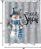 Vandarllin Snowman Christmas Shower Curtain, Let It Snow Winter Holiday Shower Curtains Set with Hooks, Grey White Waterproof Fabric Bathroom Curtains Decor Home Accessories,66 X 72 Inch Long