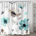 Boho Floral Shower Curtain, Cream Tan Beige Teal Grey White Flower Farmhouse Fabric Shower Curtains Set for Bathroom Decorative with Hooks 72 X 78 inch Spring Bath Decor