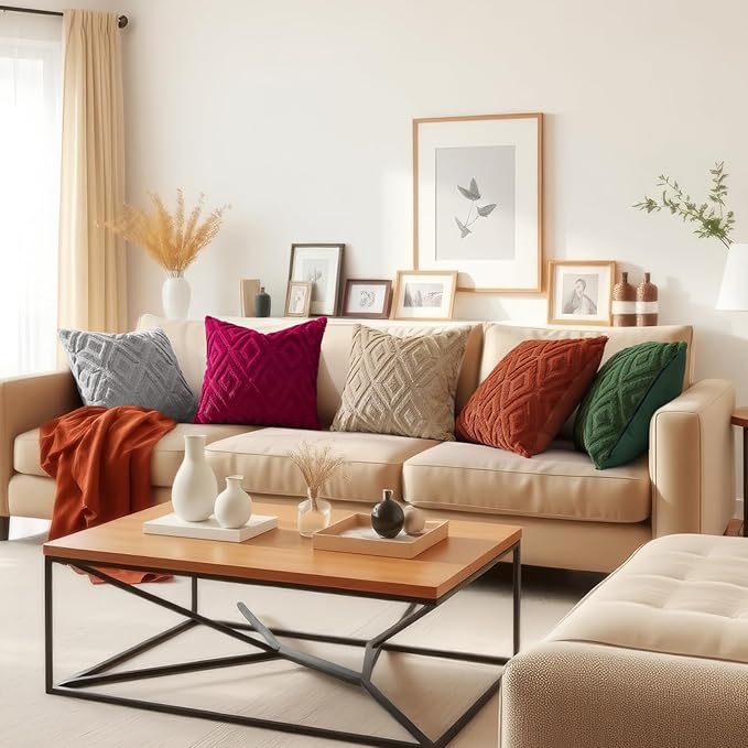 decorUhome Couch Throw Pillow Covers 16x16 Set of 2, Decorative Soft Plush Faux Wool Neutral Accent Pillow Covers for Bed Sofa Living Room, Black