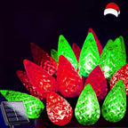C6 Solar Christmas Lights Outdoor, 100 LED 33FT Christmas Decorations Outdoor Waterproof, Solar String Lights for Outside with 8 Modes, Fairy Twinkle Light for Tree Garden Yard Decor (Red and Green)