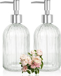 Glass Soap Dispenser with Plastic Pump, Hand Soap Dispenser for Hand Wash, Lotion Dispenser for Dishwashing Liquid, Lotion Shower Gel (Striped Transparent)