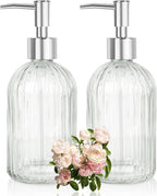 Glass Soap Dispenser with Plastic Pump, Hand Soap Dispenser for Hand Wash, Lotion Dispenser for Dishwashing Liquid, Lotion Shower Gel (Striped Transparent)