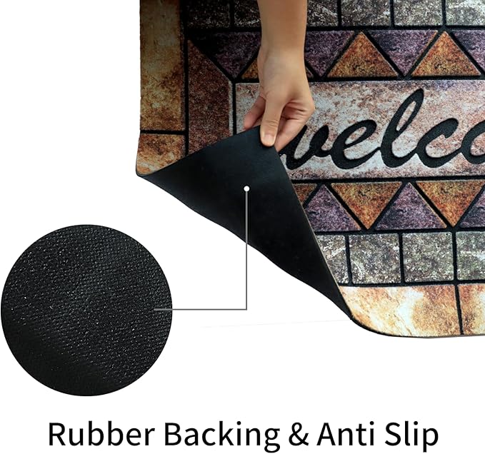 Door Mat Welcome Mat, Heavy Duty Door Mat 17.7 x 29.5 Inch Front Rug Doormat for Outdoor Entrance Home Non-Slip Rubber Rug for Front Door, Outside, Entryway, Patio (Brown Welcome)