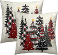 Christmas Trees Throw Pillow Covers 18x18 Set of 2, Xmas Tree Red Black Buffalo Plaid Decorative Pillow Cases Couch Sofa Square Cushion Cover Winter Holiday Farmhouse Home Decor