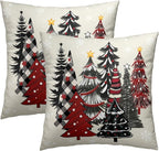 Christmas Trees Throw Pillow Covers 20x20 Set of 2,Red Black Buffalo Plaid Xmas Tree Decorative Pillow Cases Cushion Cover for Farmhouse Bed Couch Living Room Outdoor Car