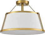 DANSEER Drum Ceiling Light Semi Flush Mount Gold Finish Dimmable LED for Bedroom Hallway Living Room Entry