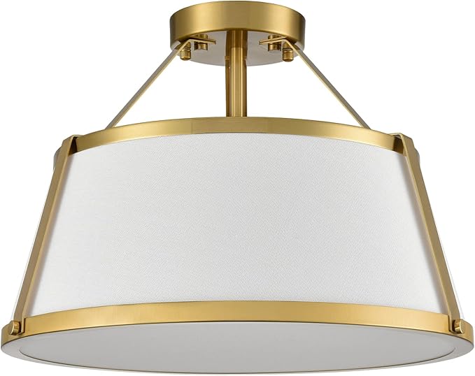 DANSEER Drum Ceiling Light Semi Flush Mount Gold Finish Dimmable LED for Bedroom Hallway Living Room Entry