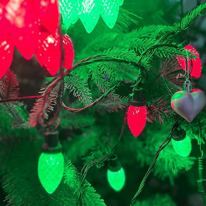 2 Pack 66FT 100LED Extendable C9 Christmas Lights Outdoor/Indoor, Waterproof Christmas String Lights Plug in, Green Wire LED Fairy Lights for Xmas Tree Garden Patio Wedding Party Decor (Red and Green)