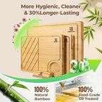 Large Bamboo Cutting Boards Set of 4 for Kitchen, Bamboo Charcuterie Chopping Board with Holder Non Slip, Steak Serving Tray with Juice Groove, Big Butcher Block for Cheese, Ideal for Gift
