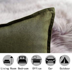 Jeanerlor Cotton Linen Square Decorative Throw Pillow Case Cushion Cover with Twin Needles Stitch on Edge, 12"x20"(30 x 50cm), 2 Pcs, Olive Green