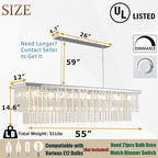 Modern Dining Room Chandelier Luxury Rectangular Chrome Crystal Chandelier Over Table, Linear Lighting Fixture for Living Room, Bedroom, Kitchen Island, Pool Table(L55 Inch)