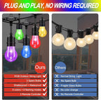 96FT Outdoor String Lights, 30 Shatterproof Edison Bulbs, Dimmable Color Changing RGB LED Patio Lights with 2 Remote Controllers. Perfect for Backyard Decorative Lighting