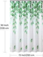 90 Inch Fabric Shower Curtain, Green Watercolor Eucalyptus Leaves Shower Curtain for Bathroom, 72" W x 90" H