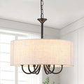 18'' Drum Chandeliers for Dining Room, 6-Light Black Farmhouse Chandelier Linen Drum Light Fixture, Round Chandelier Hanging Pendant Lighting for Bedroom Living Room Foyer