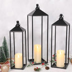 22'' 19'' 17'' Lanterns Decorative Outdoor Indoor, Set of 3 Black Metal Candle Lanterns Halloween Lanterns Modern Farmhouse Floor Lantern Decor for Room, Porch, Mantle, Patio, Garden