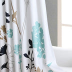 Long Fabric Shower Curtain, Blue and White Shower Curtain, Teal and Brown Floral Plant Shower Curtains for Bathroom, Modern Decorative Bathroom Curtains - 78" W x 78" H