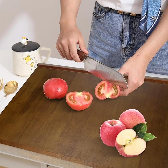 24" x 20" Reversible Wooden Pastry Board Wood Pasta Board with Lip Bread Board Cutting Board Chopping Board Pie Board with Engraved Ruler for Counter Top Kitchen-Brown