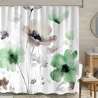 Boho Floral Shower Curtain, Cream Tan Beige Green Grey White Flower Farmhouse Fabric Shower Curtains Set for Bathroom Decorative with Hooks 72 X 72 inch Spring Bath Decor